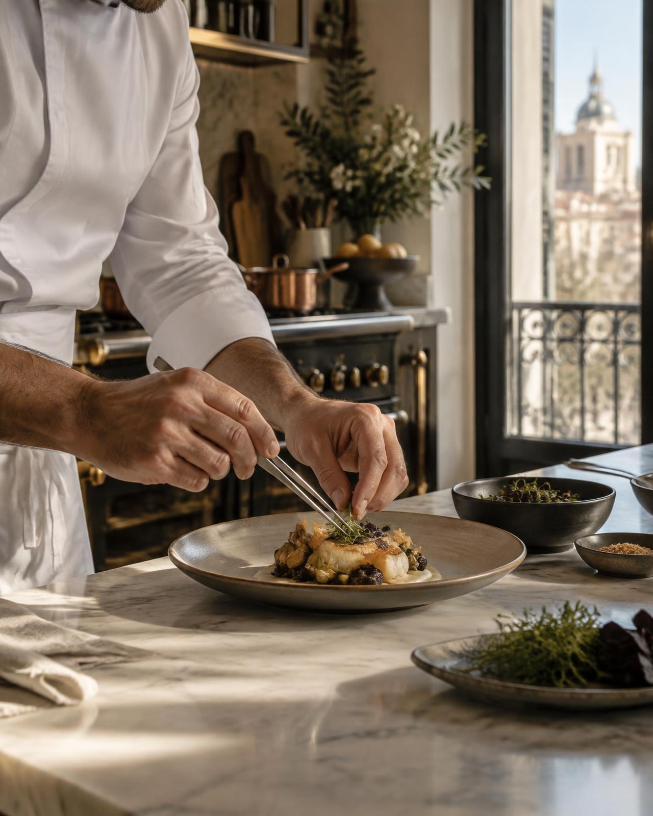 Retrato del chef en cocina — vertical 4:5